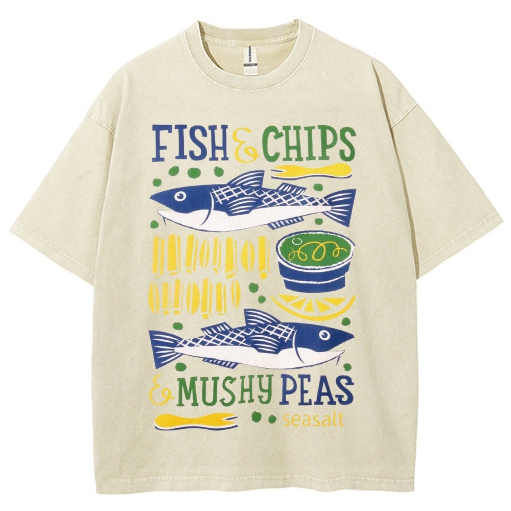 Unisex Fun Salmon Prints Washed Tee
