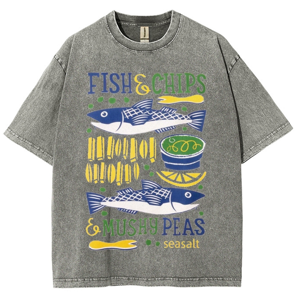 Unisex Fun Salmon Prints Washed Tee