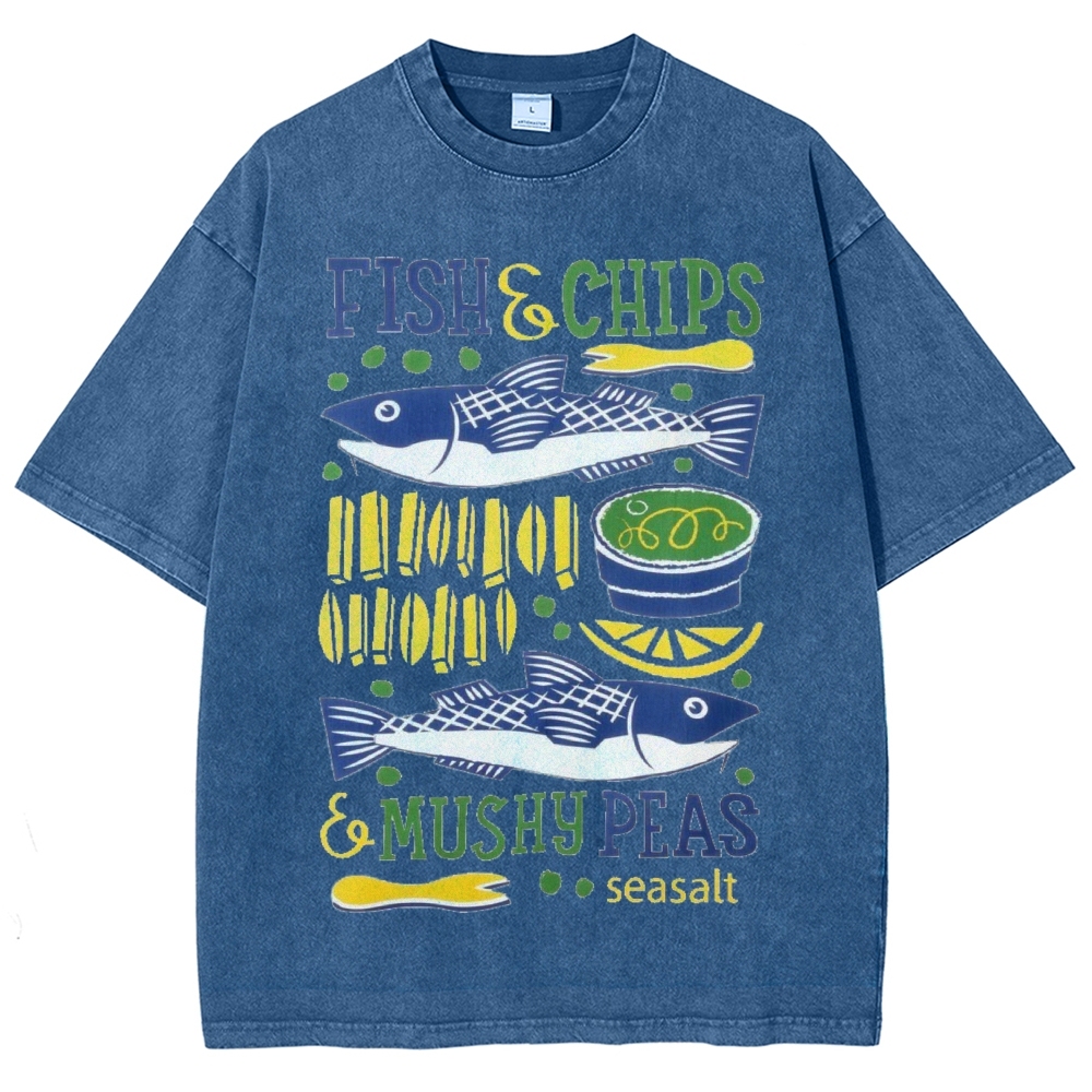 Unisex Fun Salmon Prints Washed Tee
