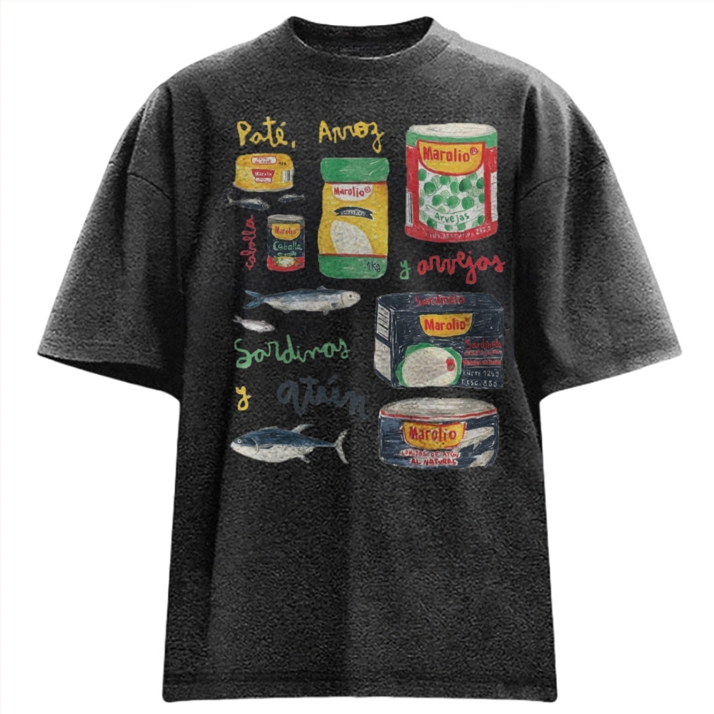 Unisex Sardines Can Prints Washed Tee