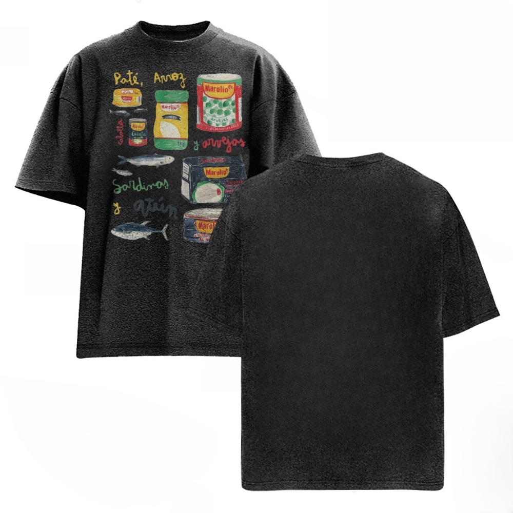 Unisex Sardines Can Prints Washed Tee