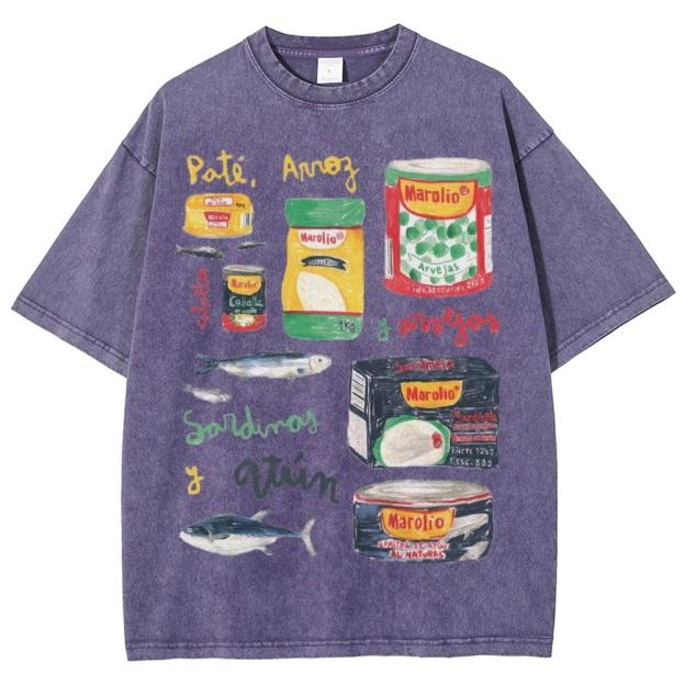 Unisex Sardines Can Prints Washed Tee