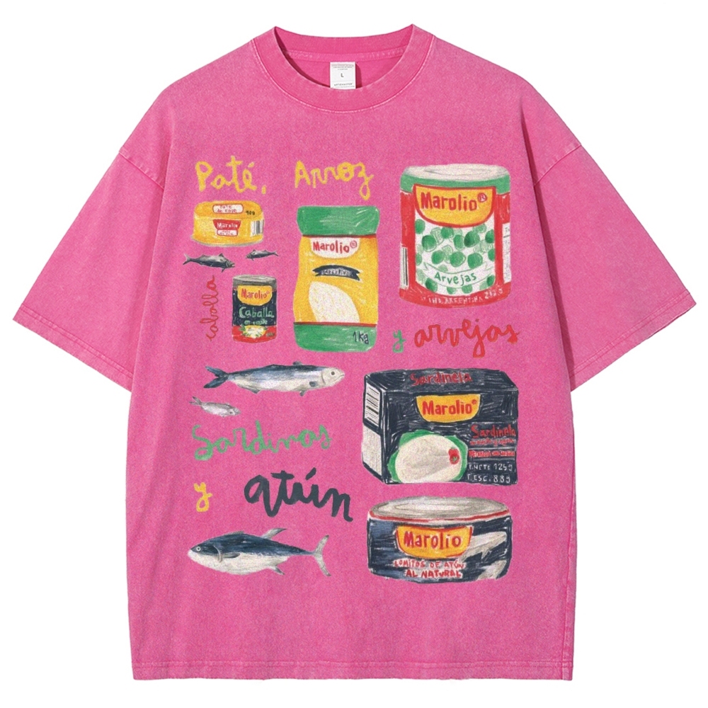 Unisex Sardines Can Prints Washed Tee