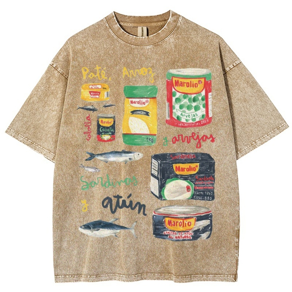 Unisex Sardines Can Prints Washed Tee
