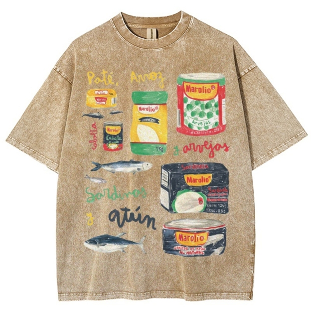 Unisex Sardines Can Prints Washed Tee