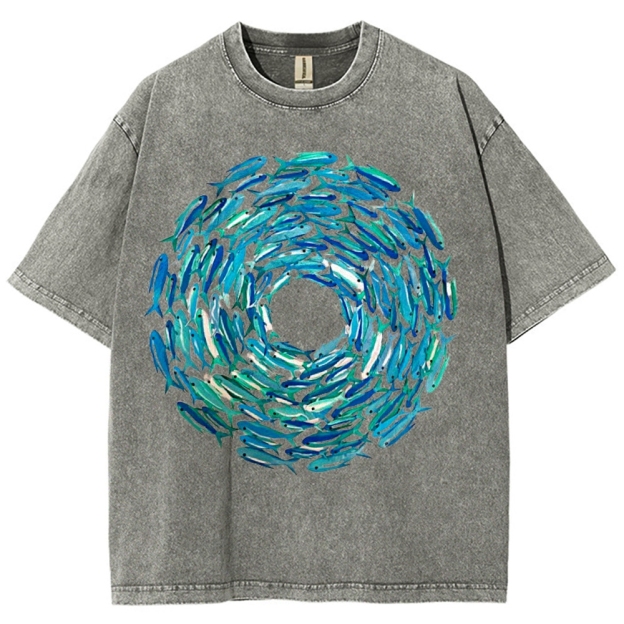 Circle Fishes Unisex Vintage Washed Tee