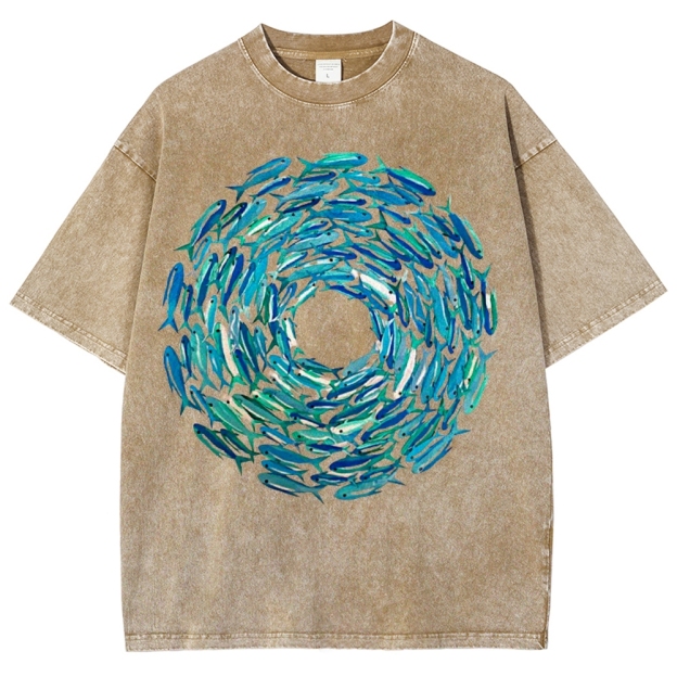 Circle Fishes Unisex Vintage Washed Tee
