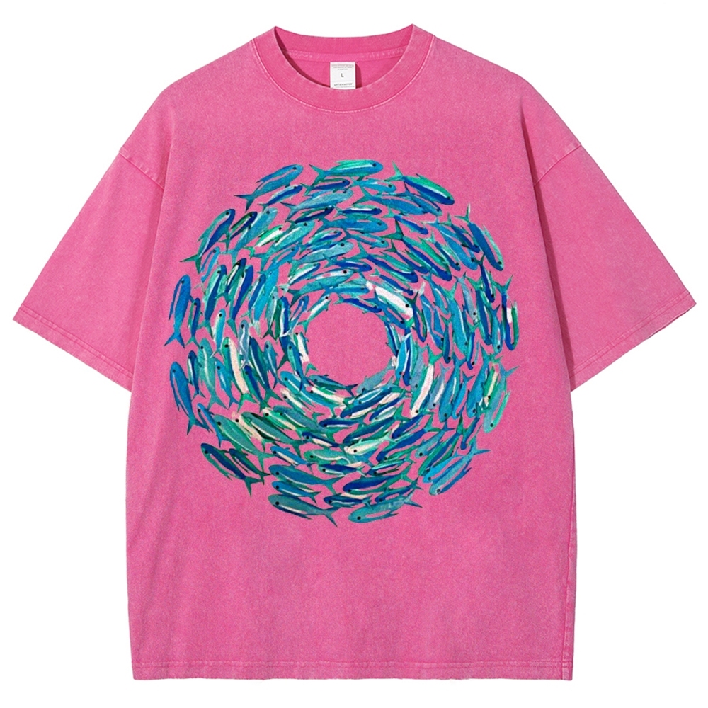 Circle Fishes Unisex Vintage Washed Tee