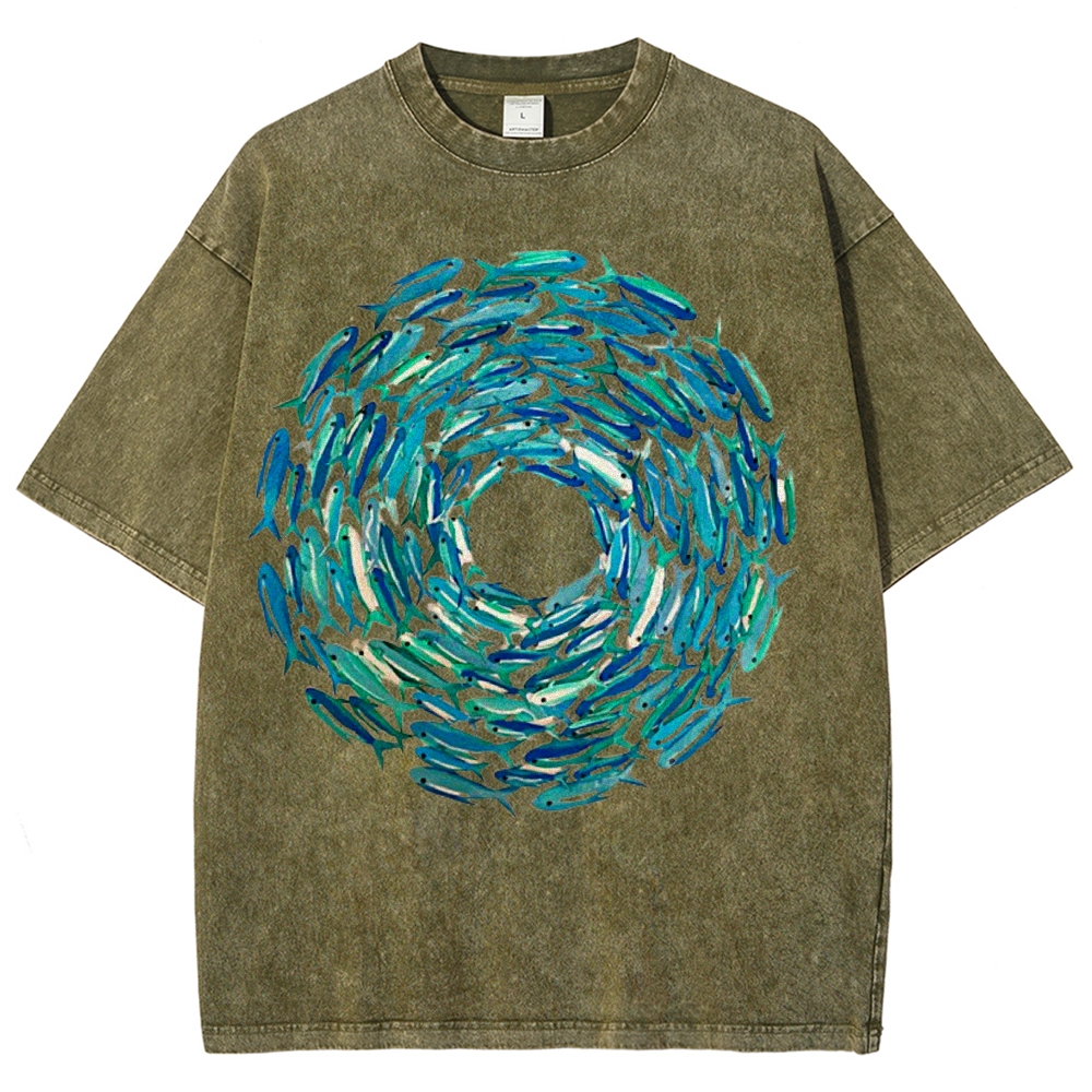 Circle Fishes Unisex Vintage Washed Tee