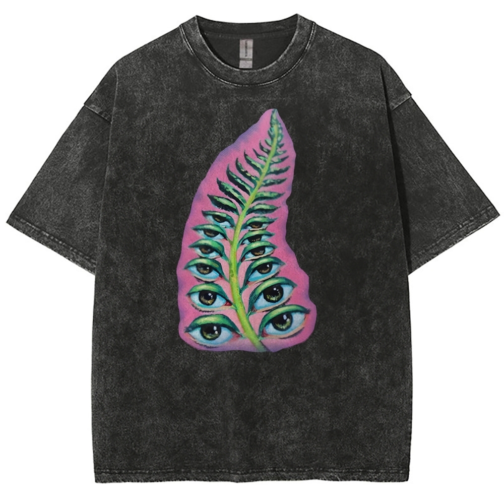 Gothic Unisex Seeds Of Thought Art Leaf Eyes Printed Washed Tee