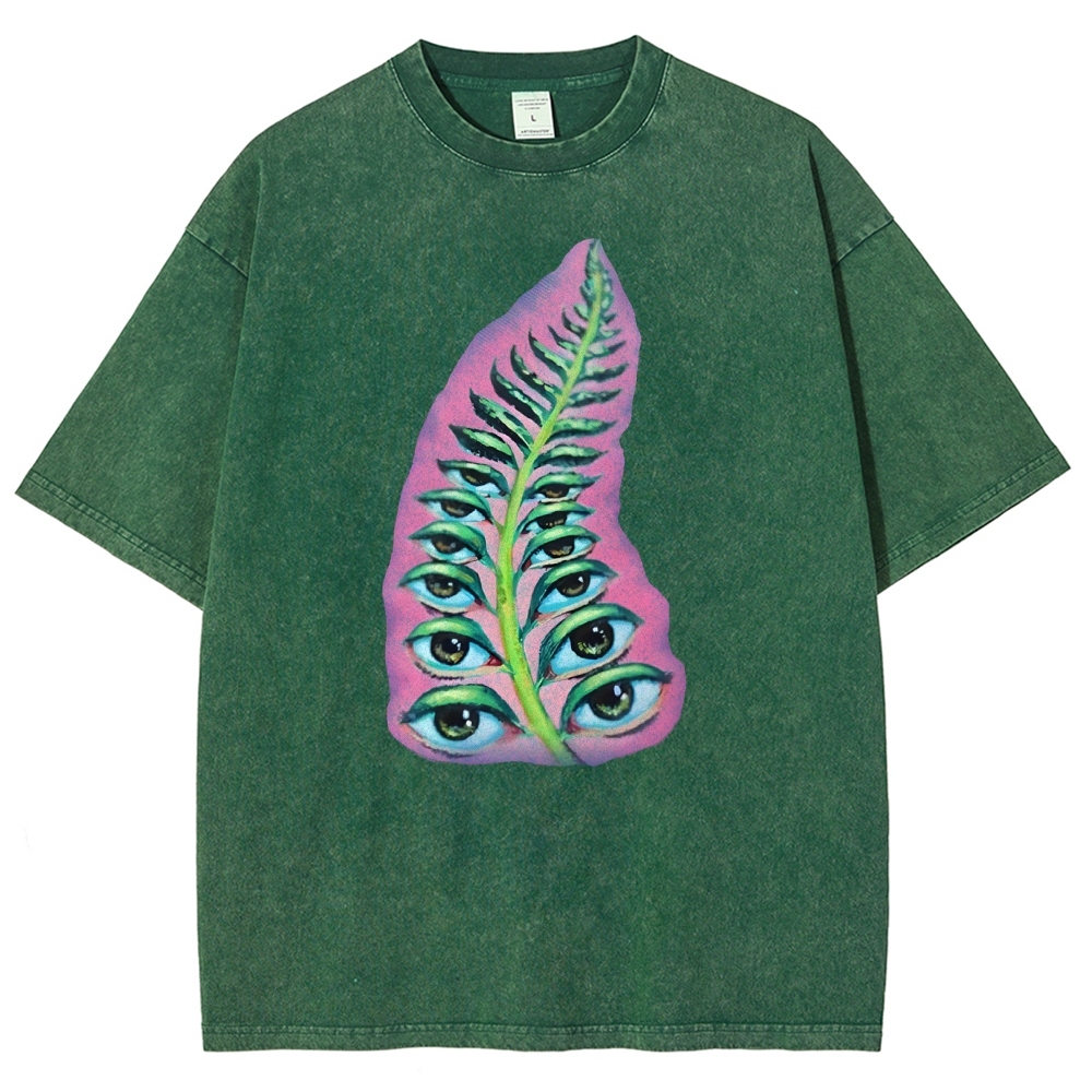 Gothic Unisex Seeds Of Thought Art Leaf Eyes Printed Washed Tee