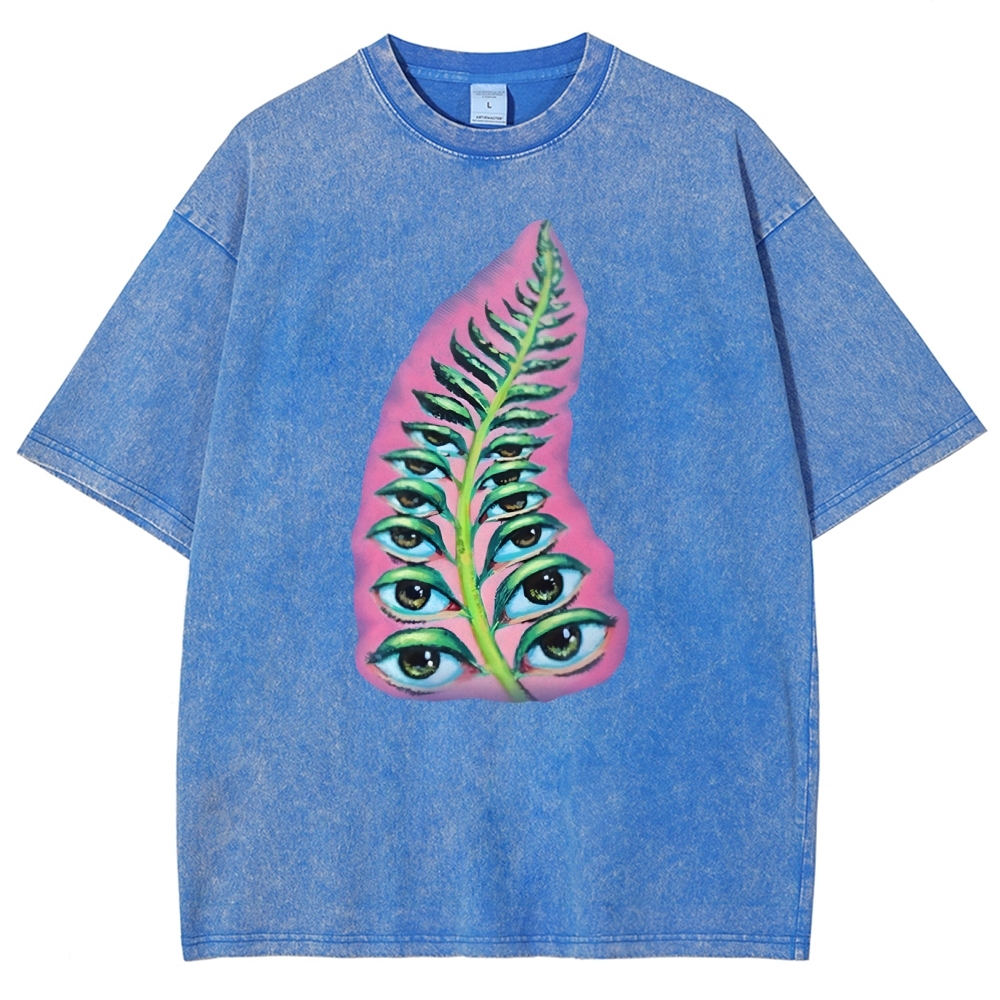 Gothic Unisex Seeds Of Thought Art Leaf Eyes Printed Washed Tee