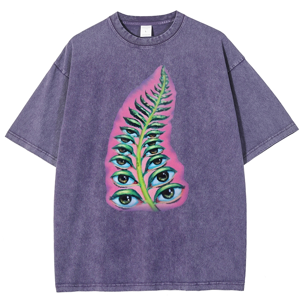 Gothic Unisex Seeds Of Thought  Art Leaf Eyes Printed Washed Tee