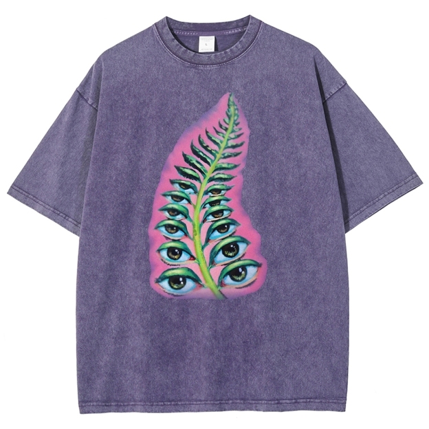 Gothic Unisex Seeds Of Thought  Art Leaf Eyes Printed Washed Tee