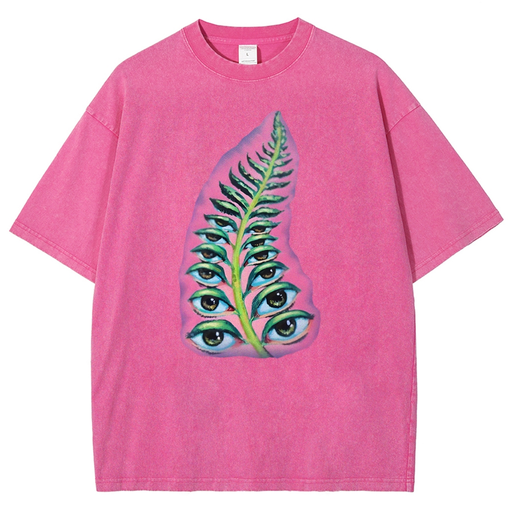 Gothic Unisex Seeds Of Thought  Art Leaf Eyes Printed Washed Tee
