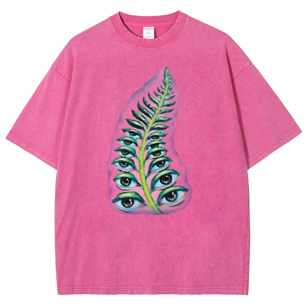 Gothic Unisex Seeds Of Thought Art Leaf Eyes Printed Washed Tee