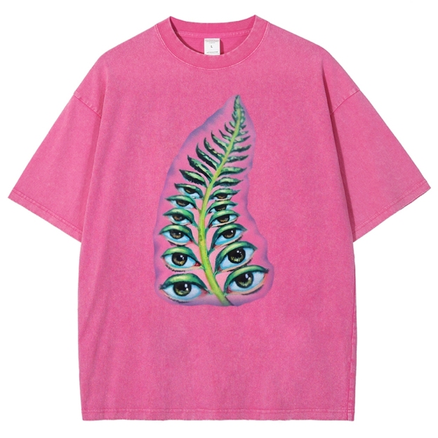 Gothic Unisex Seeds Of Thought  Art Leaf Eyes Printed Washed Tee