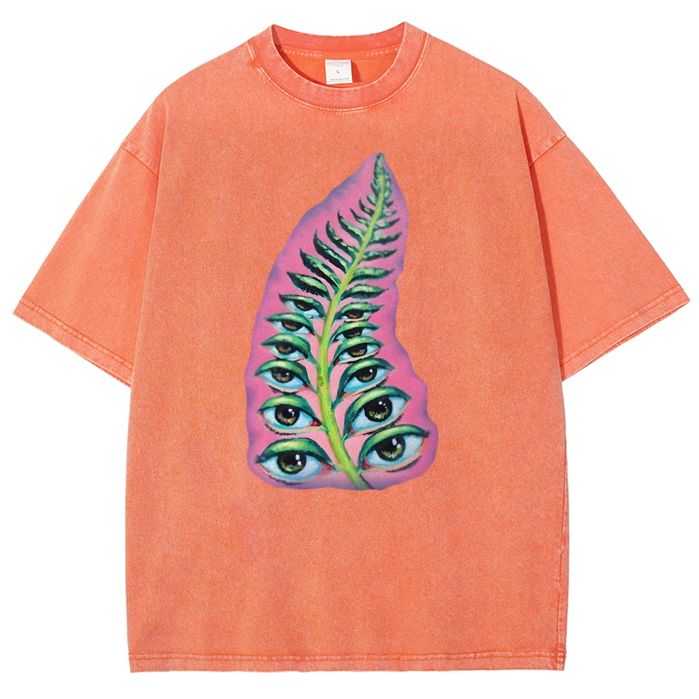 Gothic Unisex Seeds Of Thought  Art Leaf Eyes Printed Washed Tee