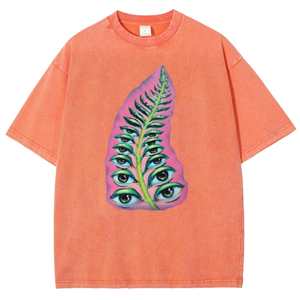 Gothic Unisex Seeds Of Thought Art Leaf Eyes Printed Washed Tee