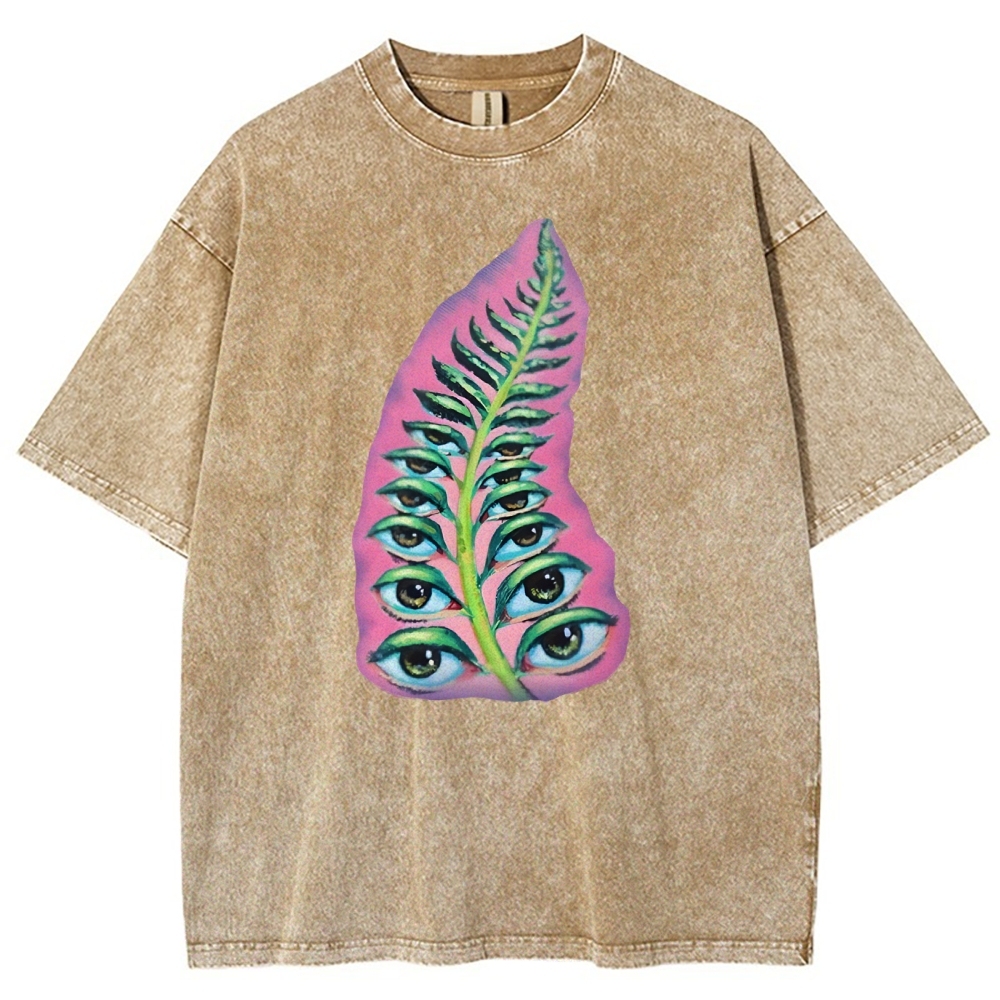 Gothic Unisex Seeds Of Thought Art Leaf Eyes Printed Washed Tee