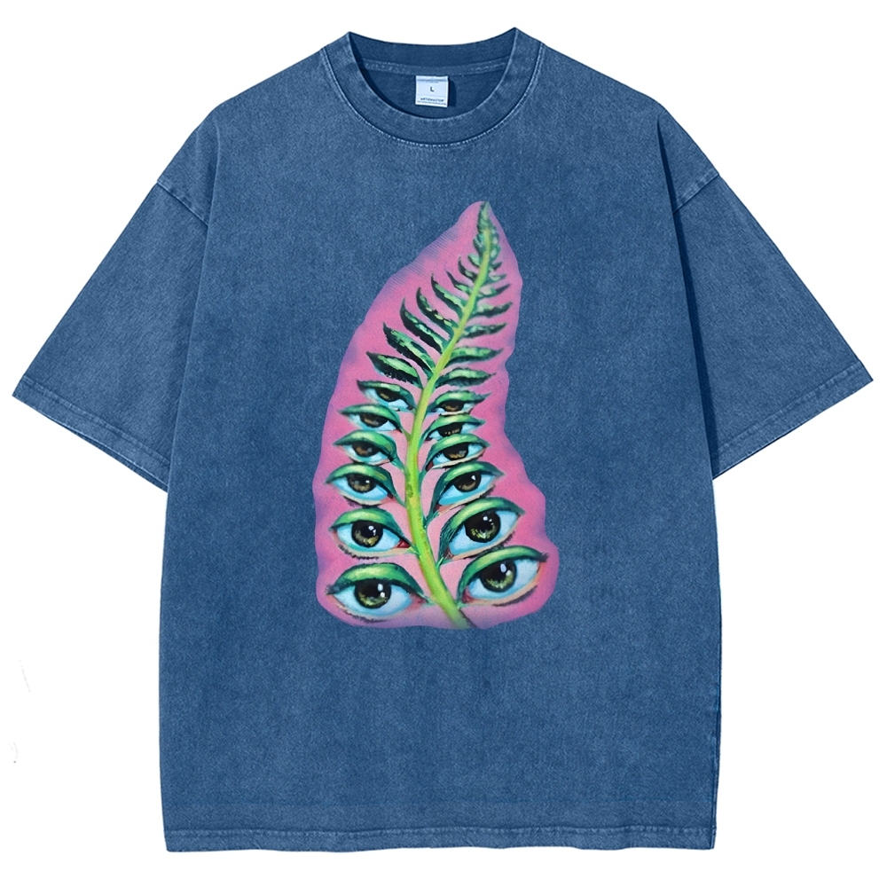 Gothic Unisex Seeds Of Thought Art Leaf Eyes Printed Washed Tee