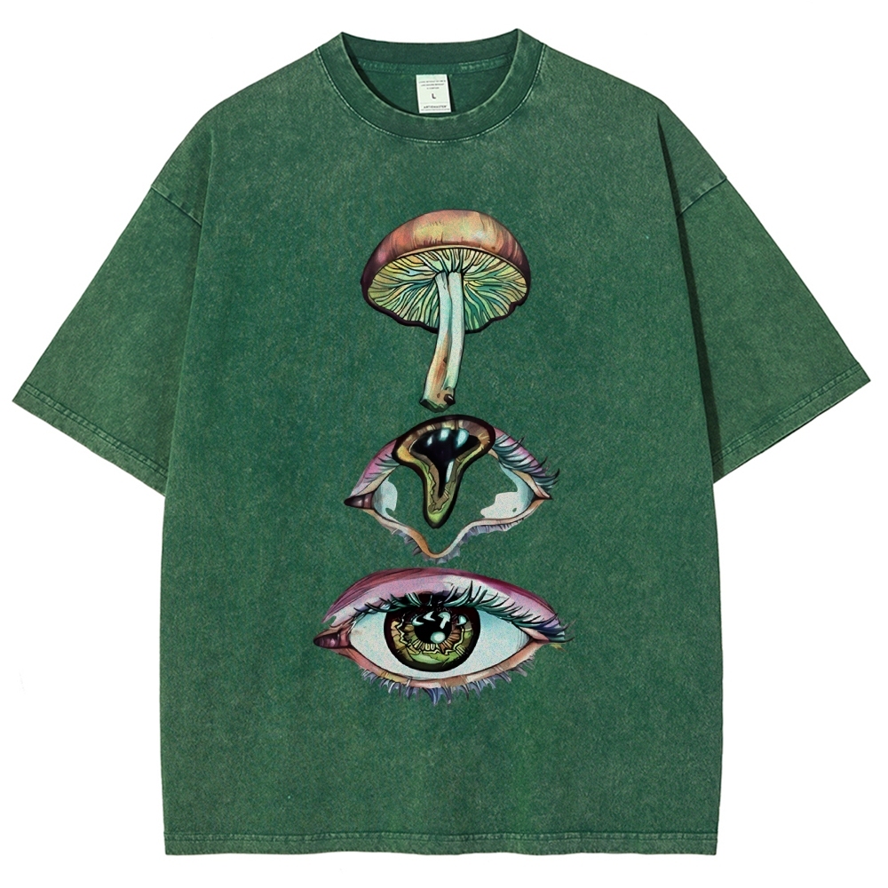 Unisex Abstract Art Eyes Printed Washed Tee