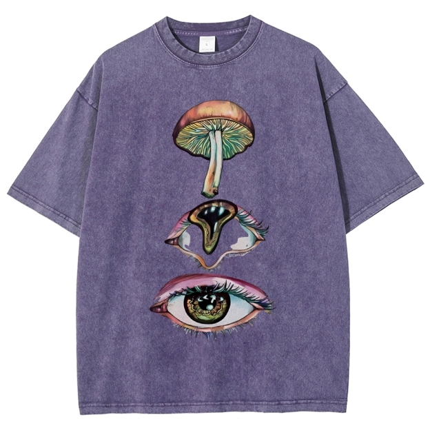 Unisex Abstract Art Eyes Printed Washed Tee