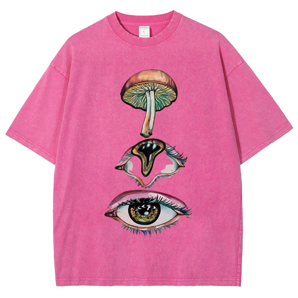 Unisex Abstract Art Eyes Printed Washed Tee