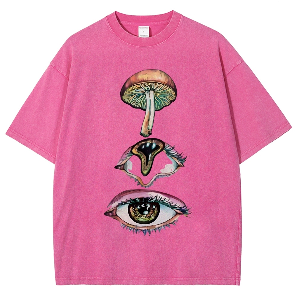Unisex Abstract Art Eyes Printed Washed Tee