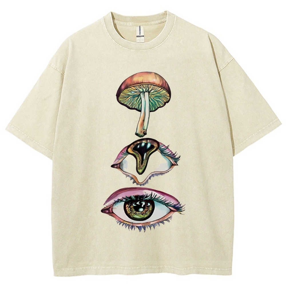 Unisex Abstract Art Eyes Printed Washed Tee