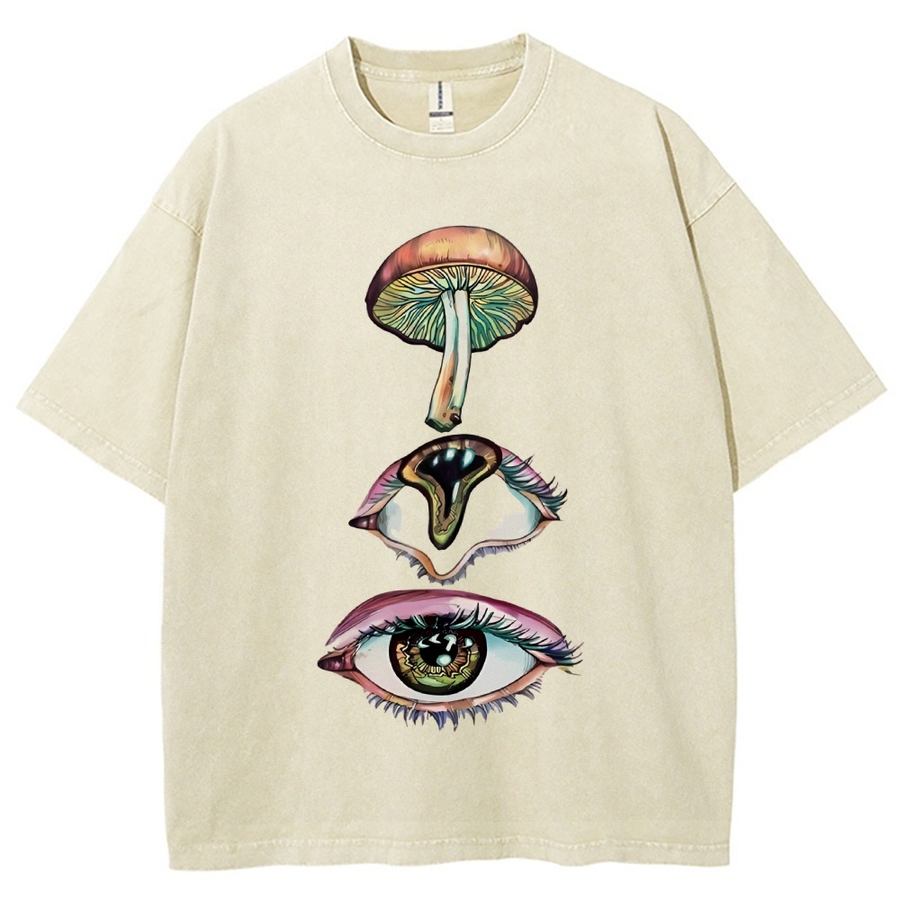 Gothic Unisex Abstract Art Eyes Printed Washed Tee