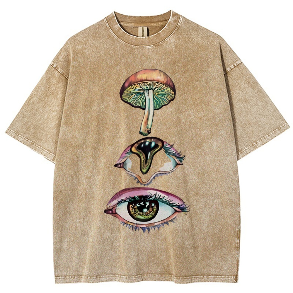 Unisex Abstract Art Eyes Printed Washed Tee