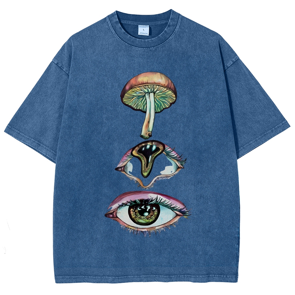 Unisex Abstract Art Eyes Printed Washed Tee