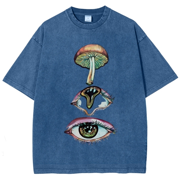 Unisex Abstract Art Eyes Printed Washed Tee
