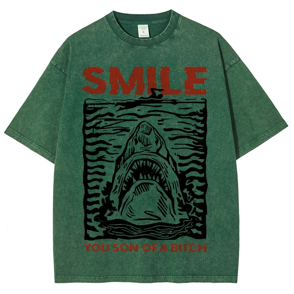 Unisex Smile Printed Washed Tee