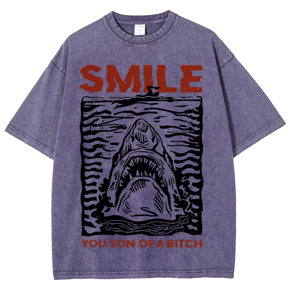 Unisex Smile Printed Washed Tee