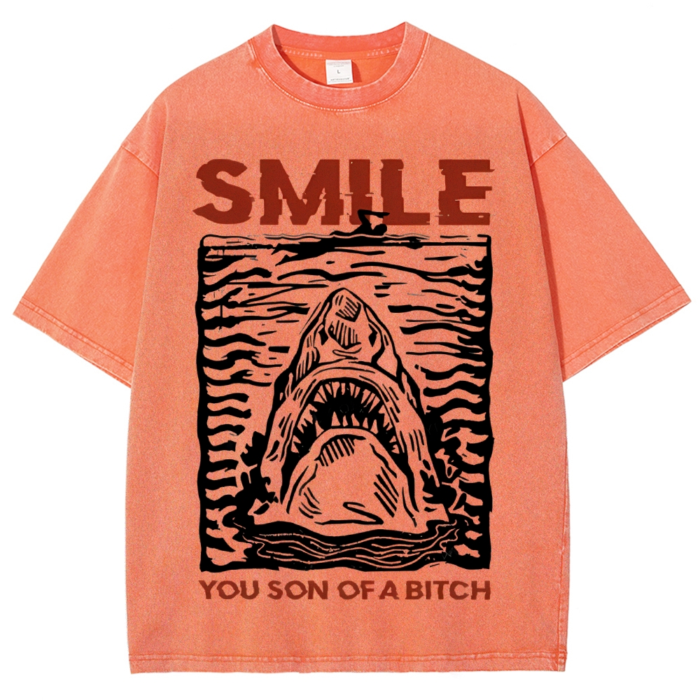 Unisex Smile Printed Washed Tee