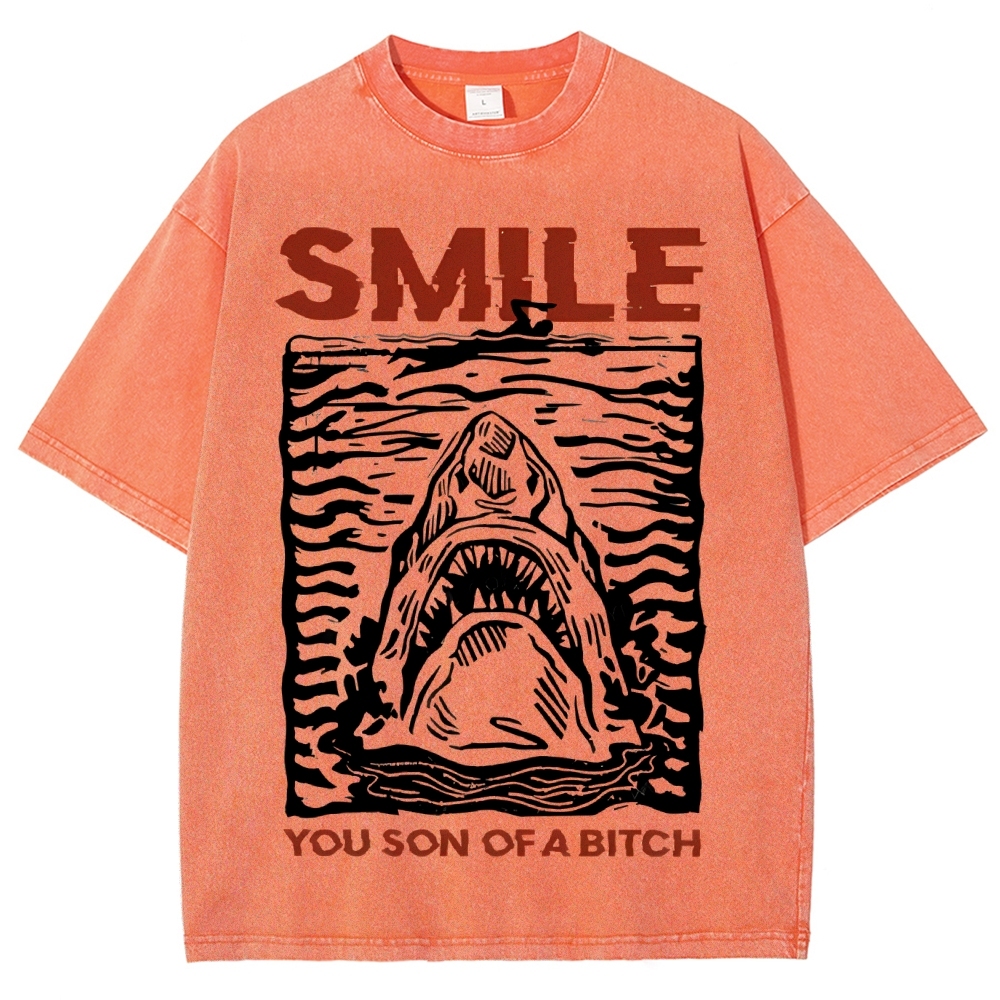 Unisex Smile Printed Washed Tee