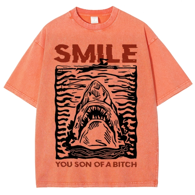 Unisex Smile Printed Washed Tee