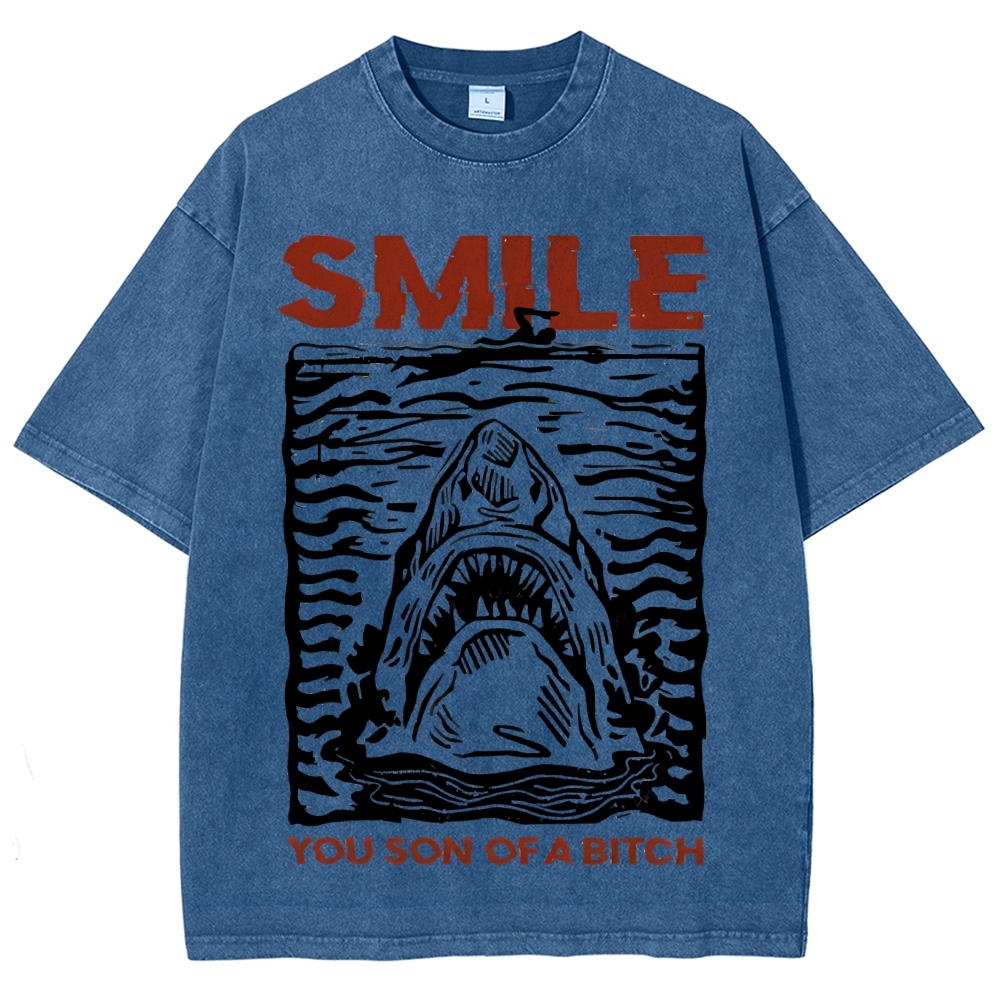 Unisex Smile Printed Washed Tee