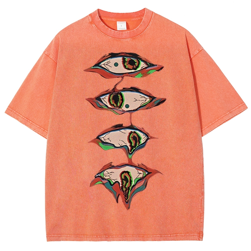 Unisex Abstract Art Eyes Printed Washed Tee