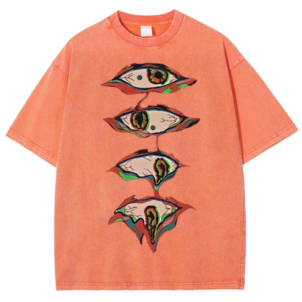 Unisex Abstract Art Eyes Printed Washed Tee