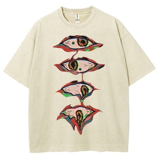 Unisex Abstract Art Eyes Printed Washed Tee