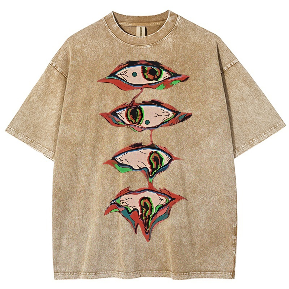 Unisex Abstract Art Eyes Printed Washed Tee