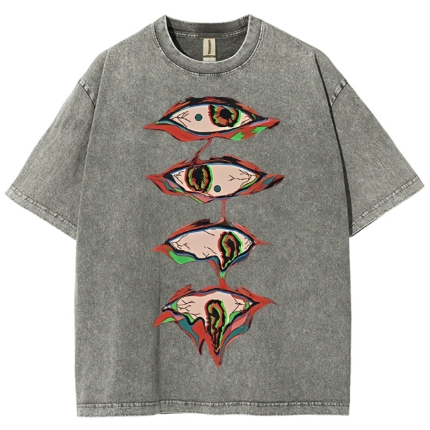 Unisex Abstract Art Eyes Printed Washed Tee