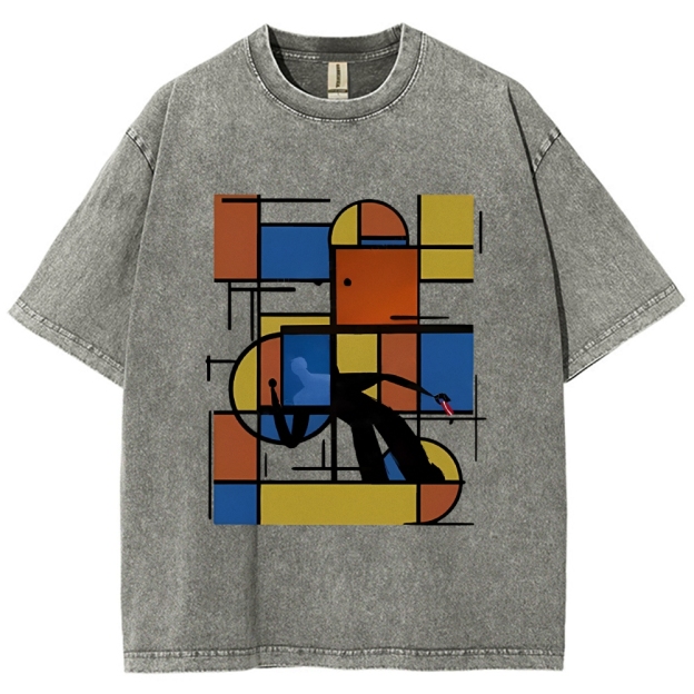 Unisex Geometry Printed Washed Tee