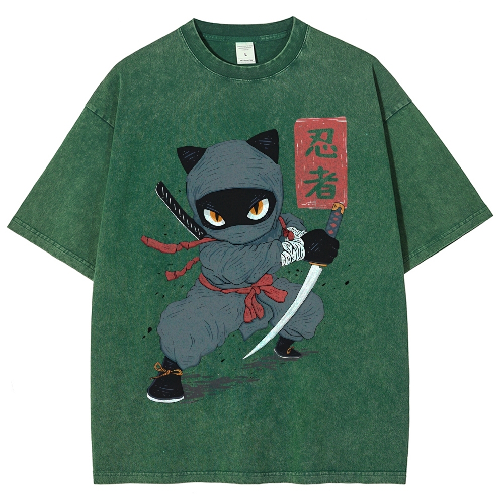 Unisex Ninja Printed Washed Tee