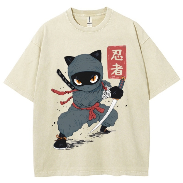 Unisex Ninja Printed Washed Tee