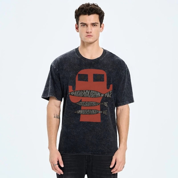 Unisex Fish Printed Washed Tee