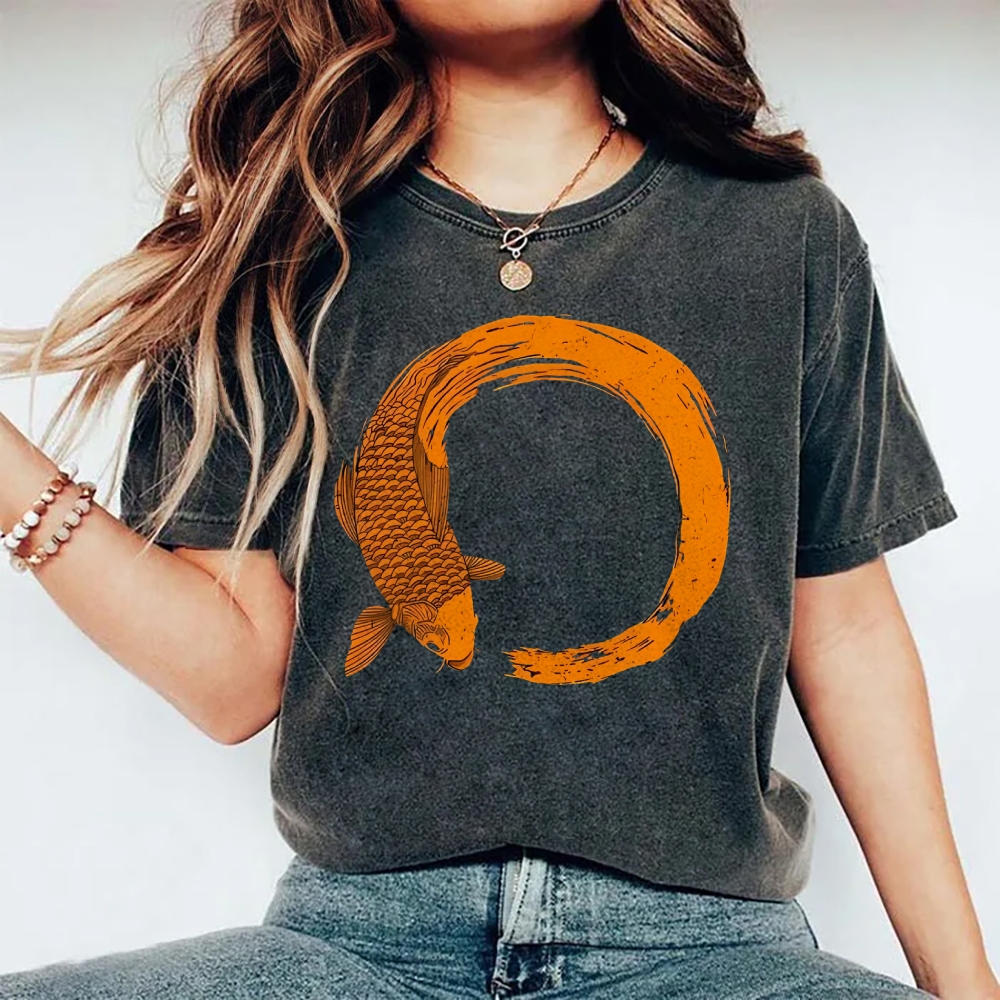 Unisex Fish Printed Washed Tee